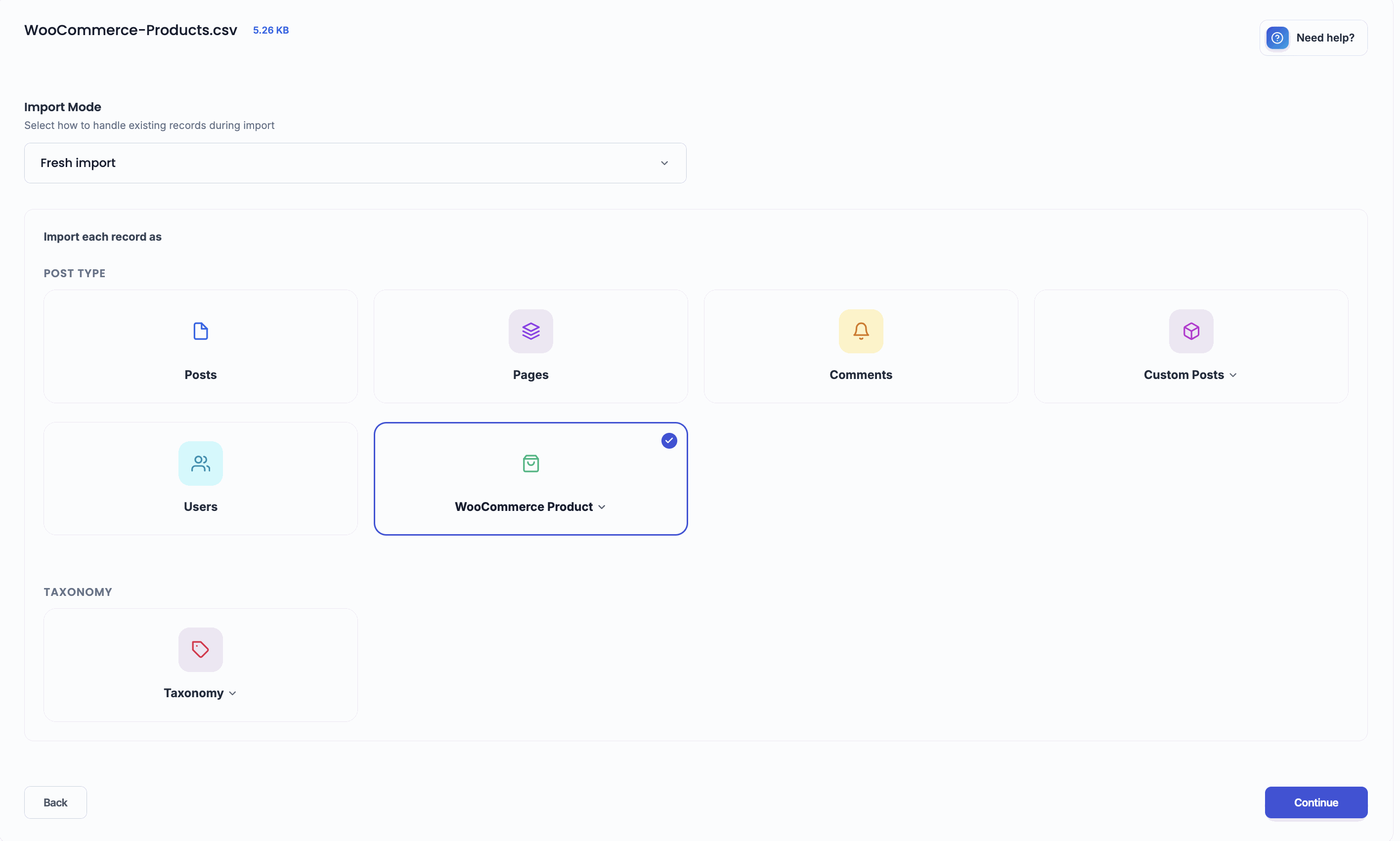 Select WooCommerce products for bulk product import
