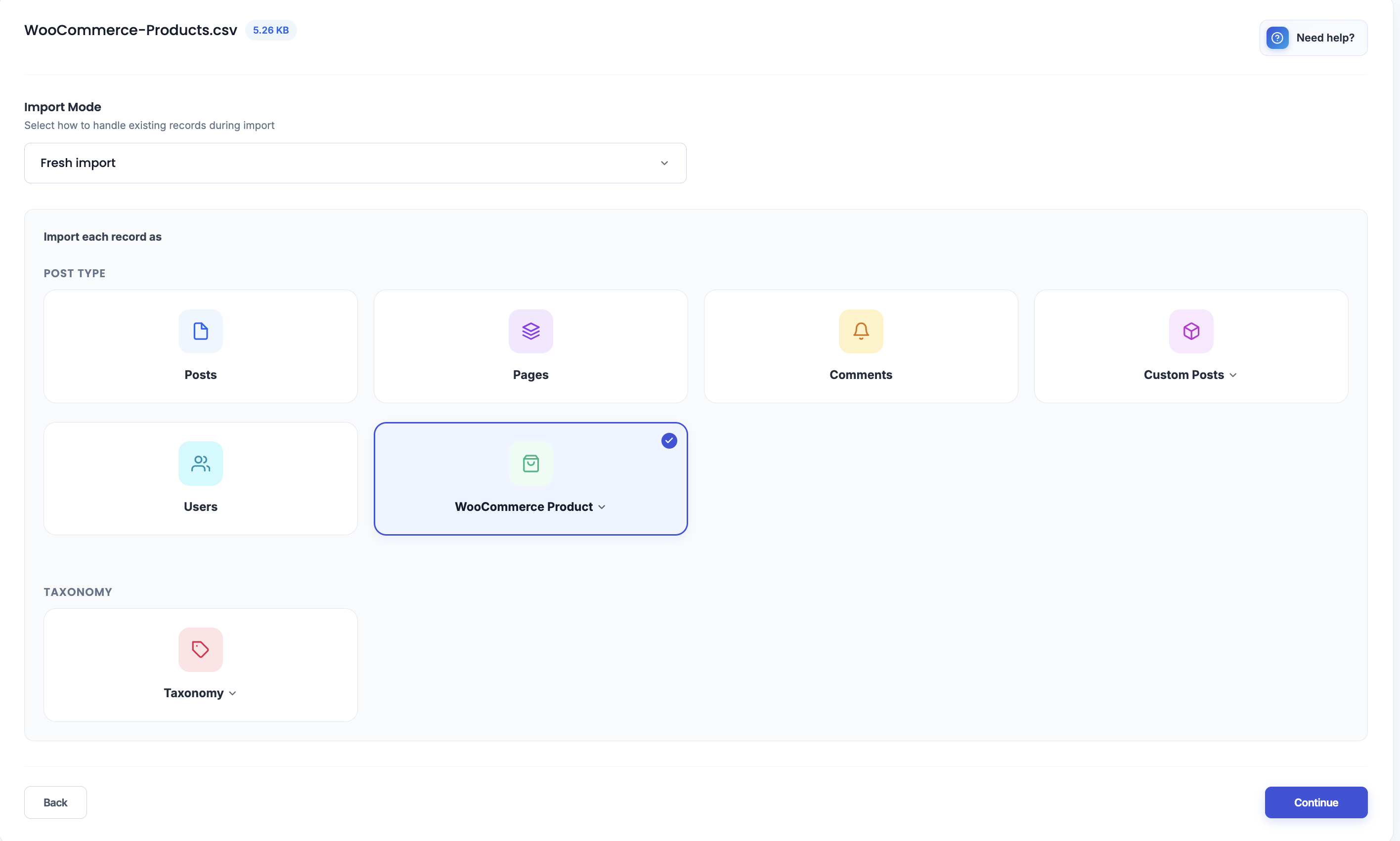 Select WooCommerce products for bulk product import