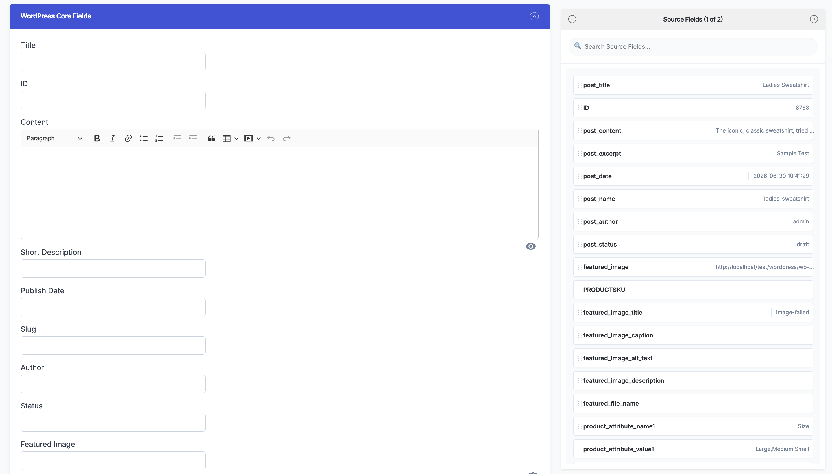 Drag and drop CSV columns to WordPress fields using visual field mapping
