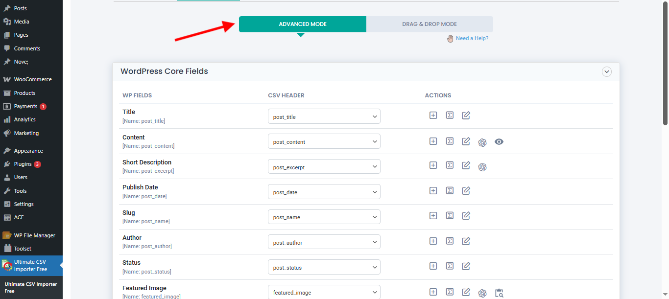 Step 3: Field Mapping Advanced Mode