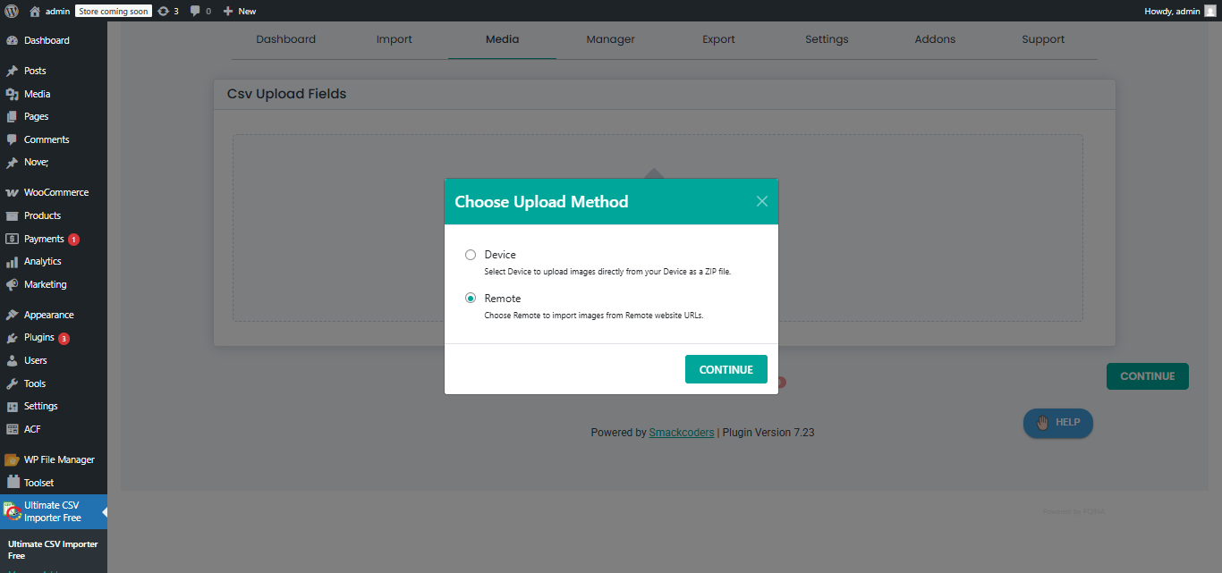 Media Import: Choose Upload Type as Remote