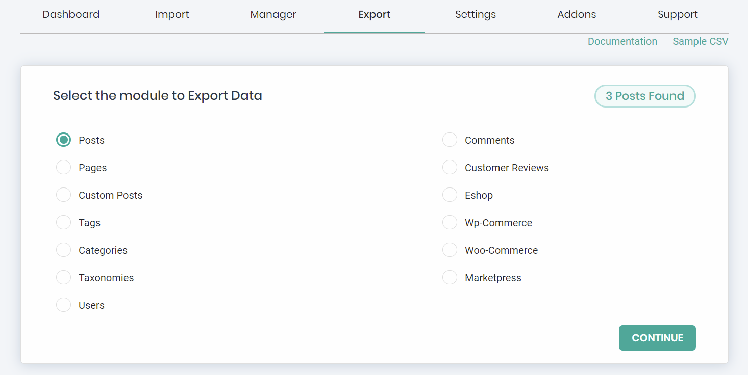 <p>Module selection view in the Exporter Plugin.</p>