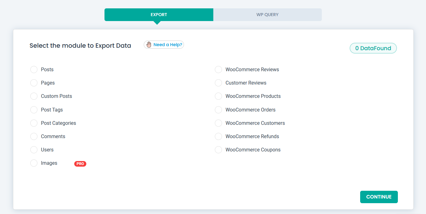 <p>Select module to export page.</p>