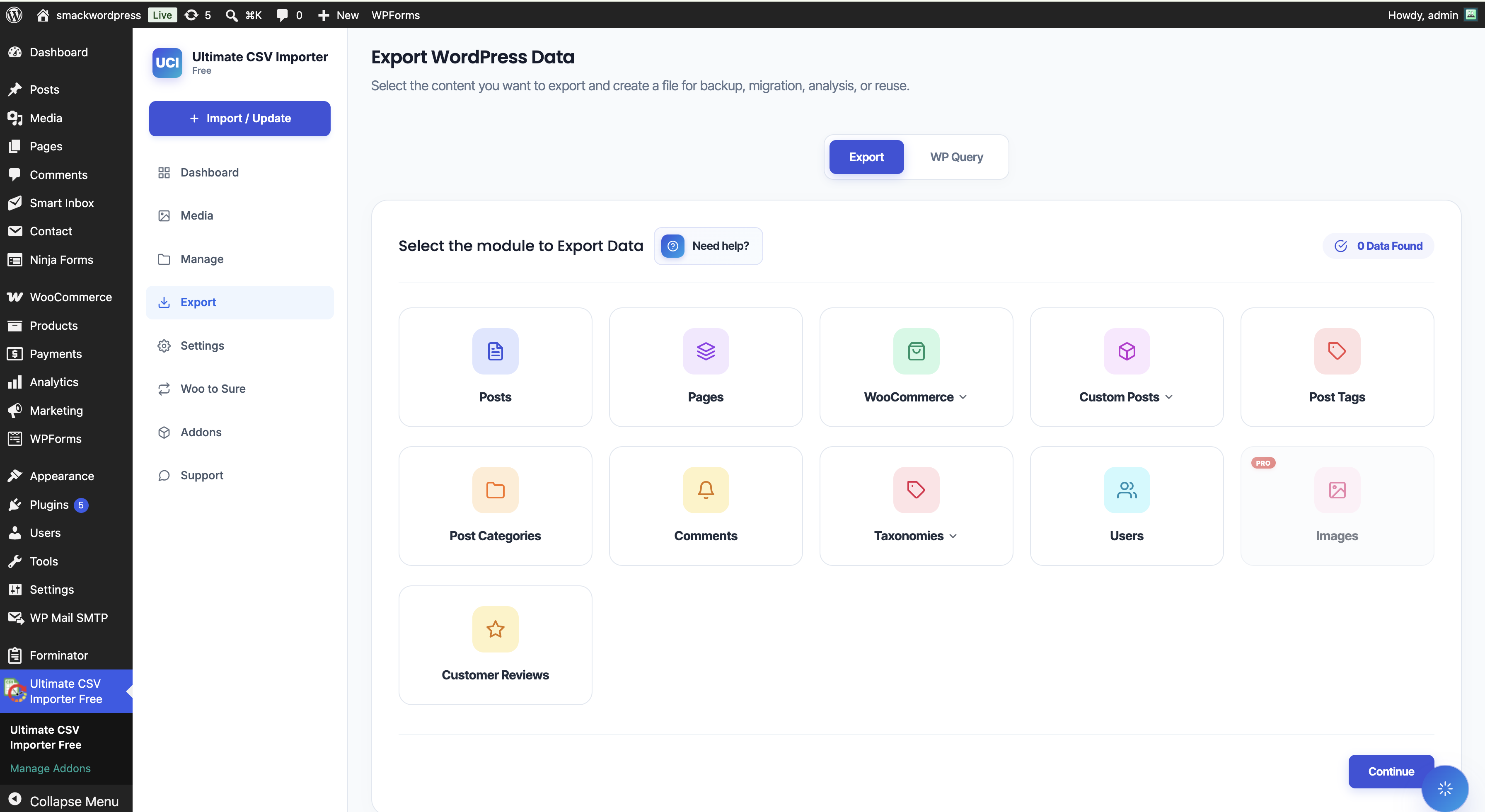 <p>Select module to export page.</p>