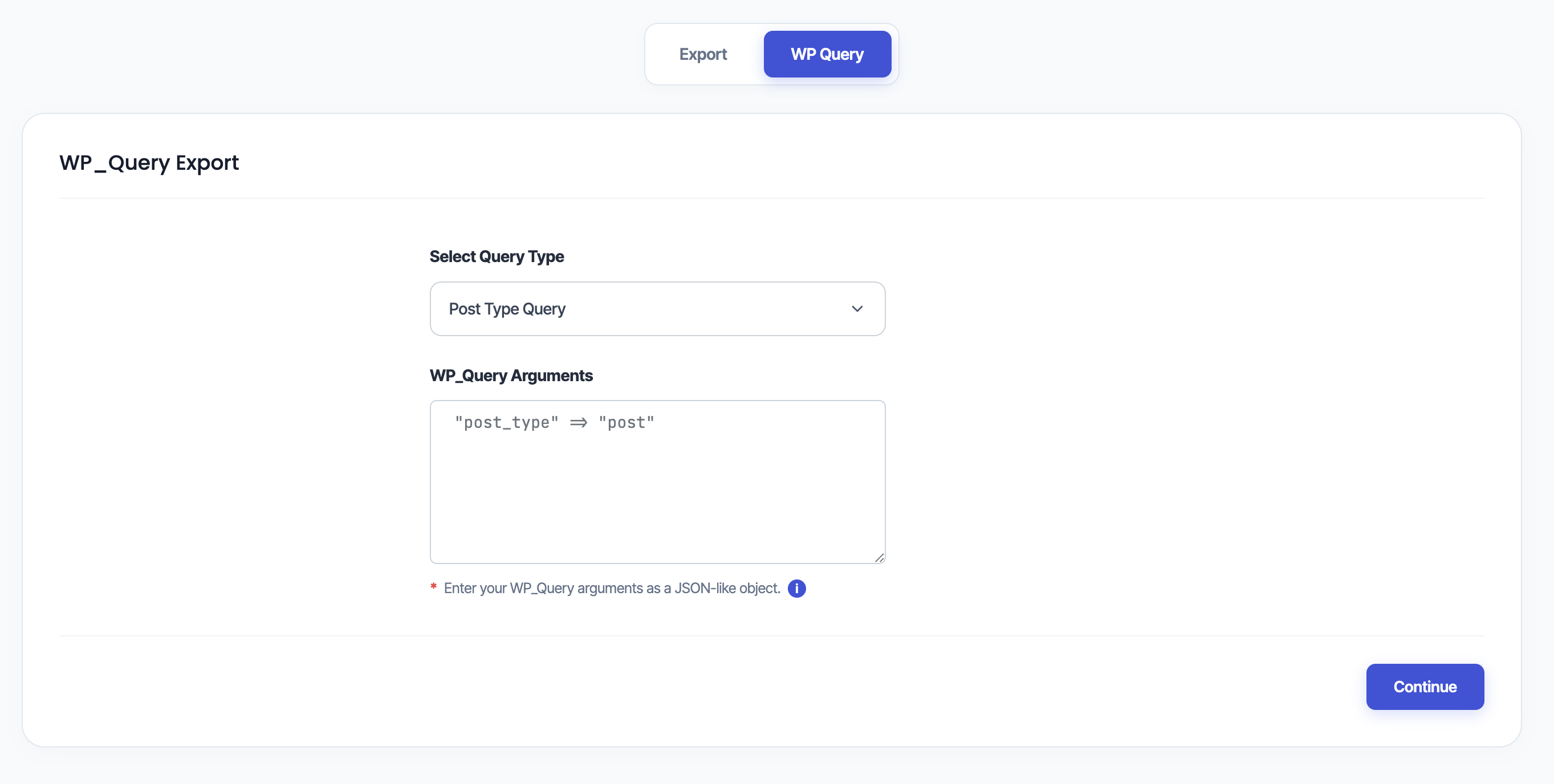 <p>Export Data with WP Query</p>