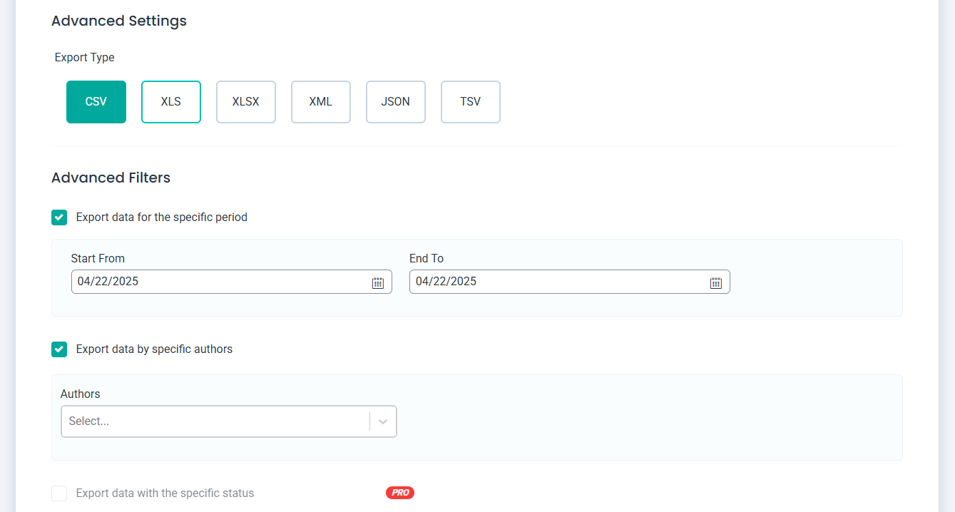 <p>Export data uploaded within a specific period.</p>