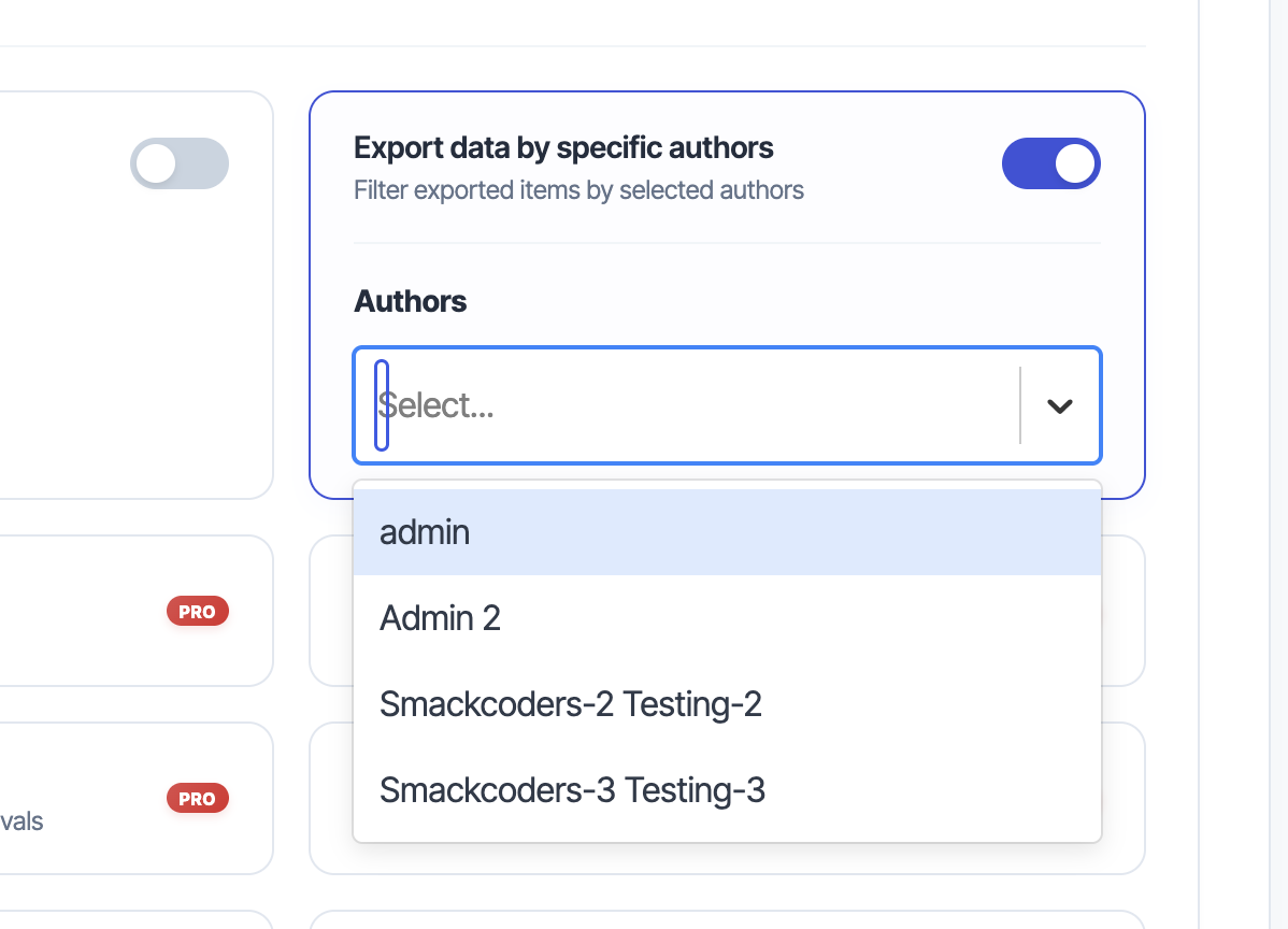 <p>Export files published by a particular author.</p>