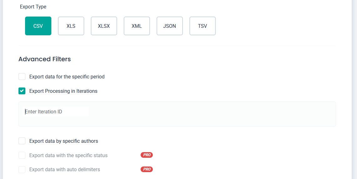 Export based on iteration.