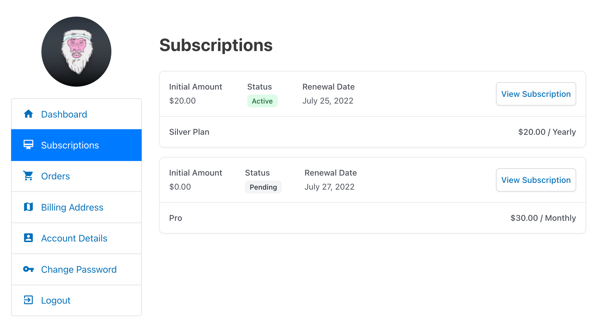 My Account - Subscriptions