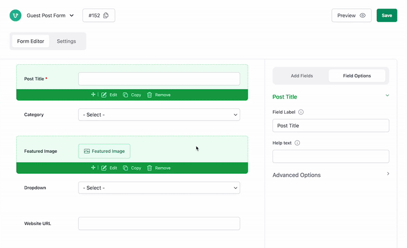 Formulário personalizável com configurações individuais de post