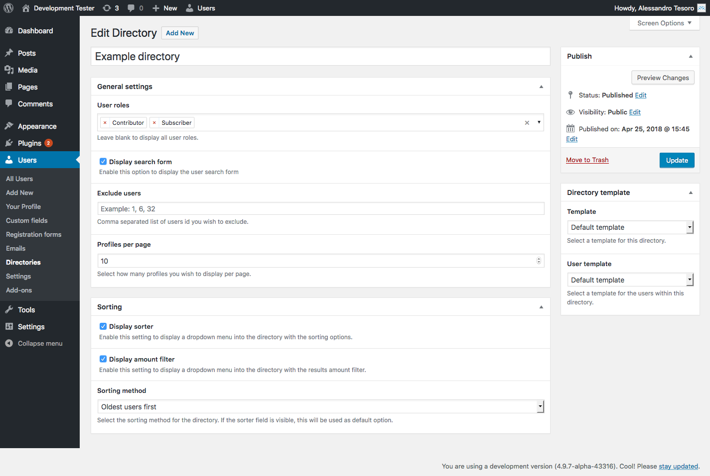 User directories editor.