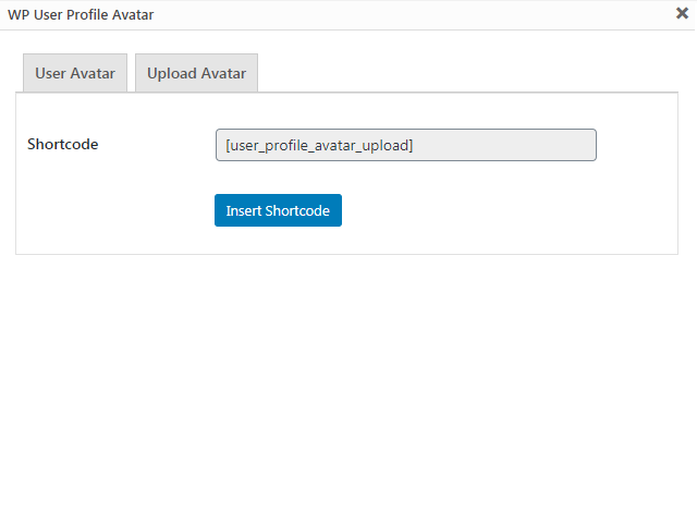 <p>Generate user profile avatar upload shortcode.</p>