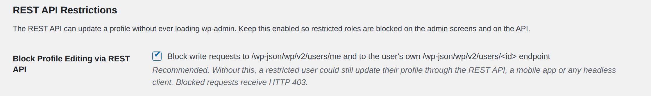 WP User Profile Restriction