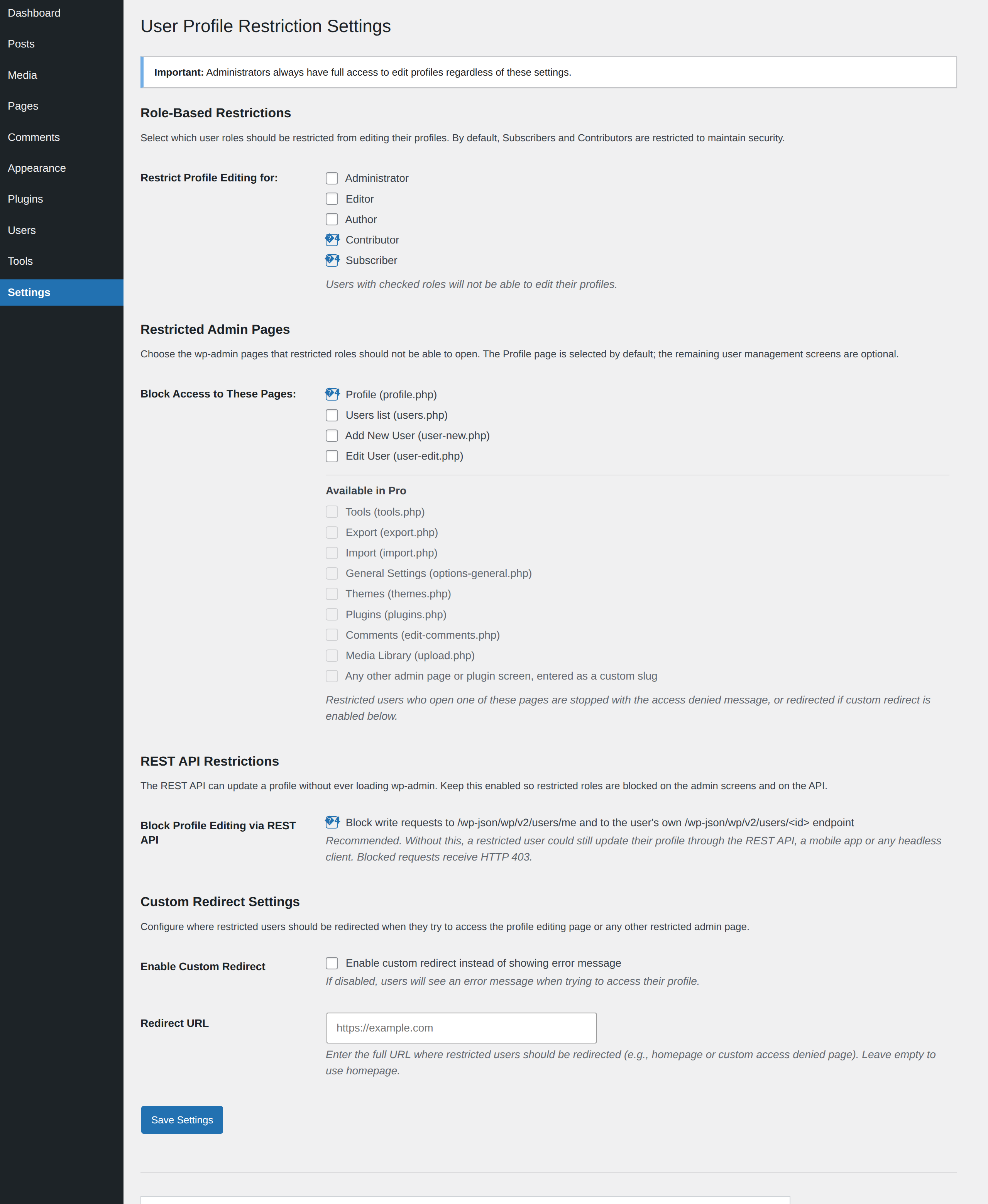 WP User Profile Restriction