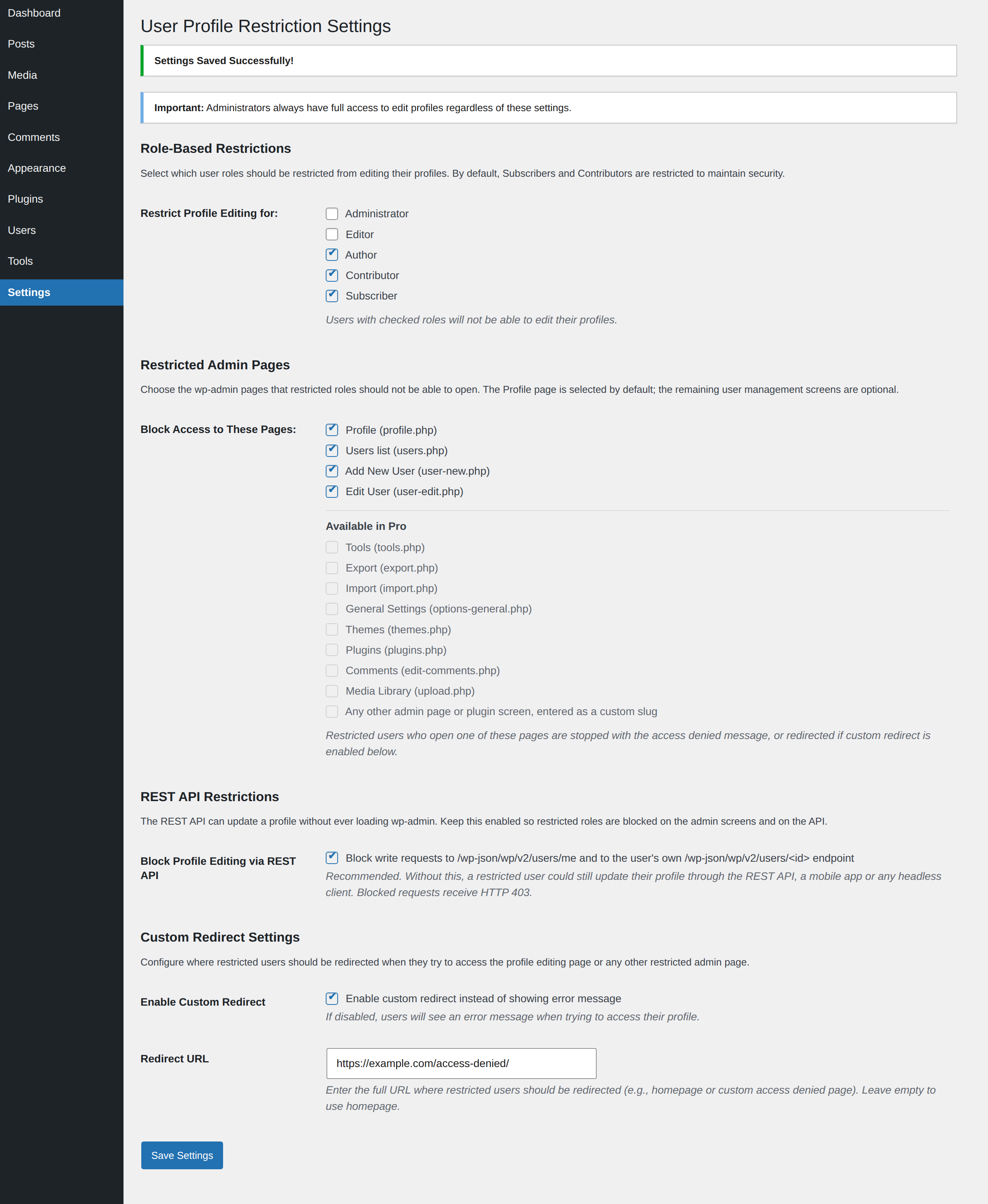 WP User Profile Restriction