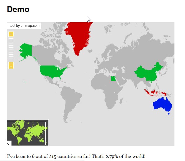 Map of visited countries, added into a page