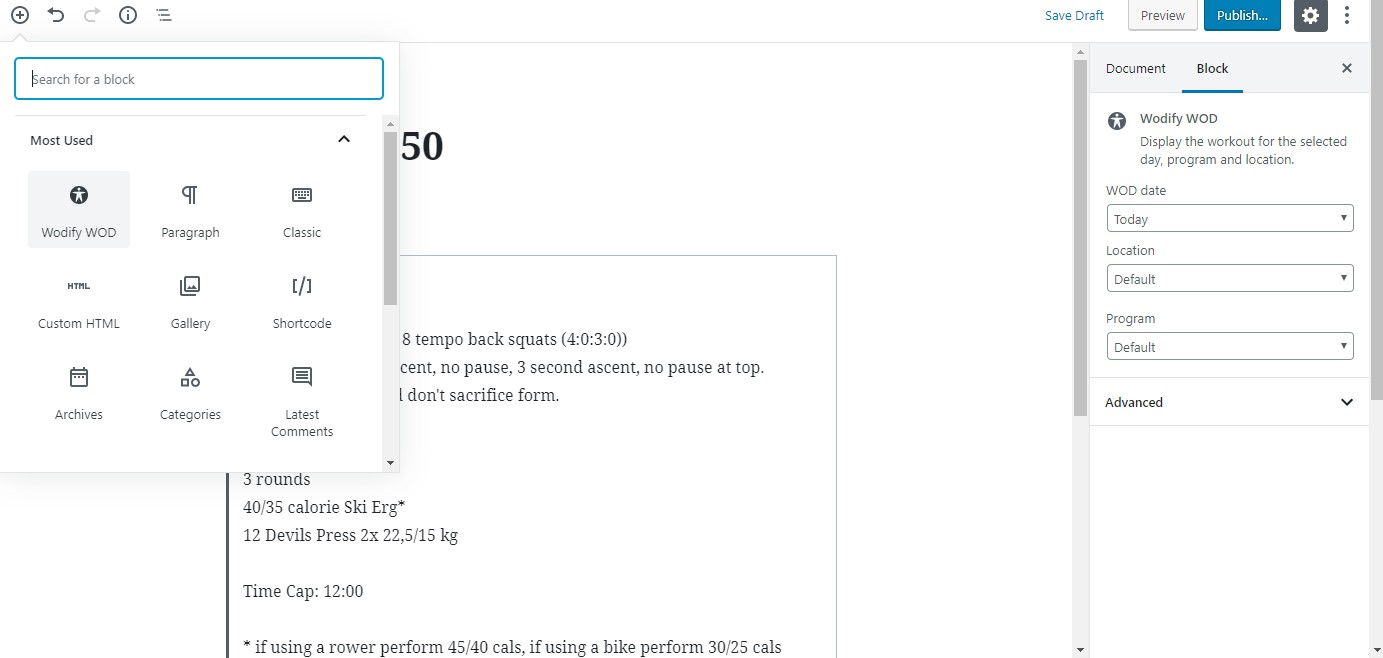 Use the WOD block in the new block editor to integrate a WOD in your posts or pages.