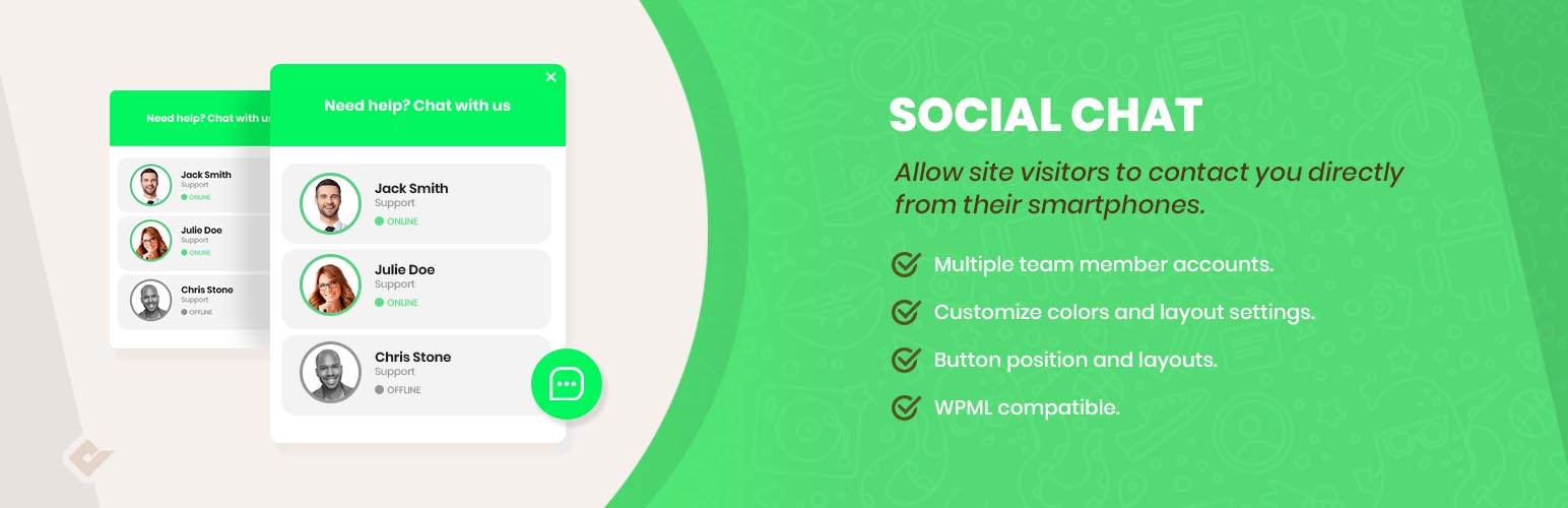 Product image for WP Social Chat – Click To Chat App.