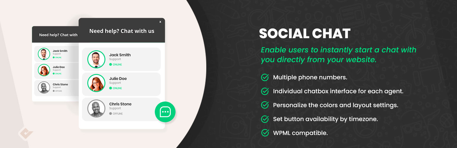 WordPress 外掛 Social Chat – Click To Chat App Button 的封面圖片。
