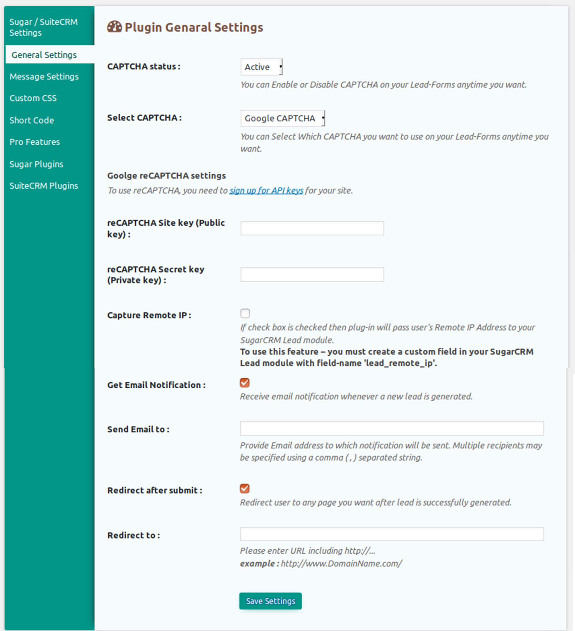 Plugin general settings.