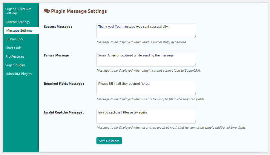 Plugin Message Settings