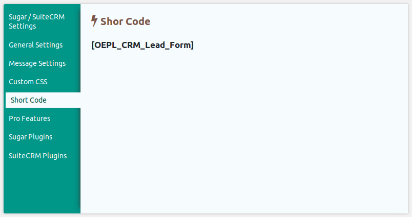 Use this short code to display Sugar Lead Form