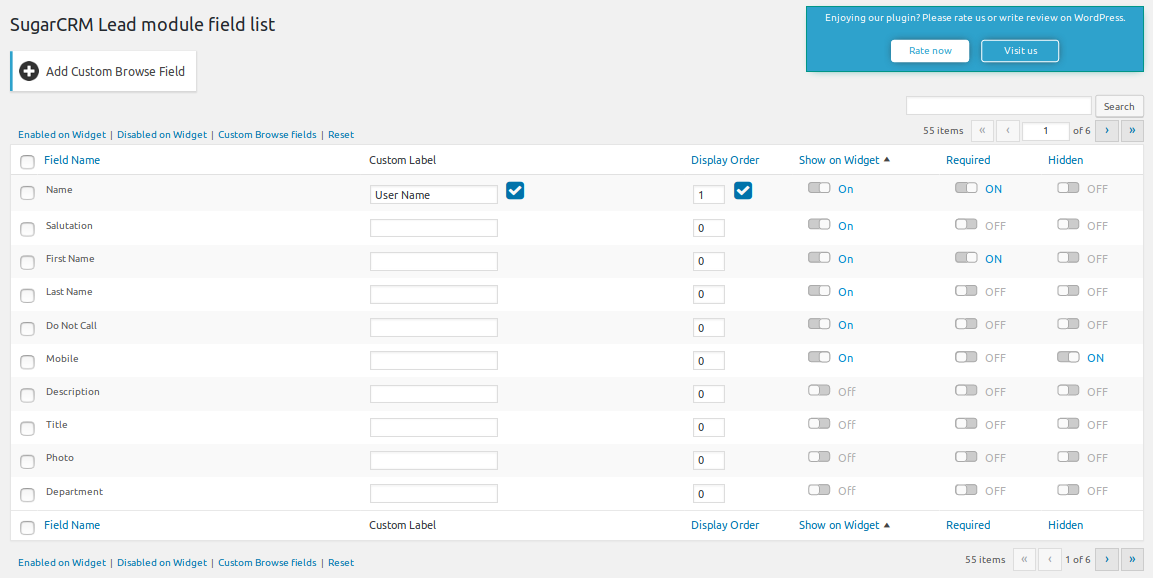 List of Lead module fields.