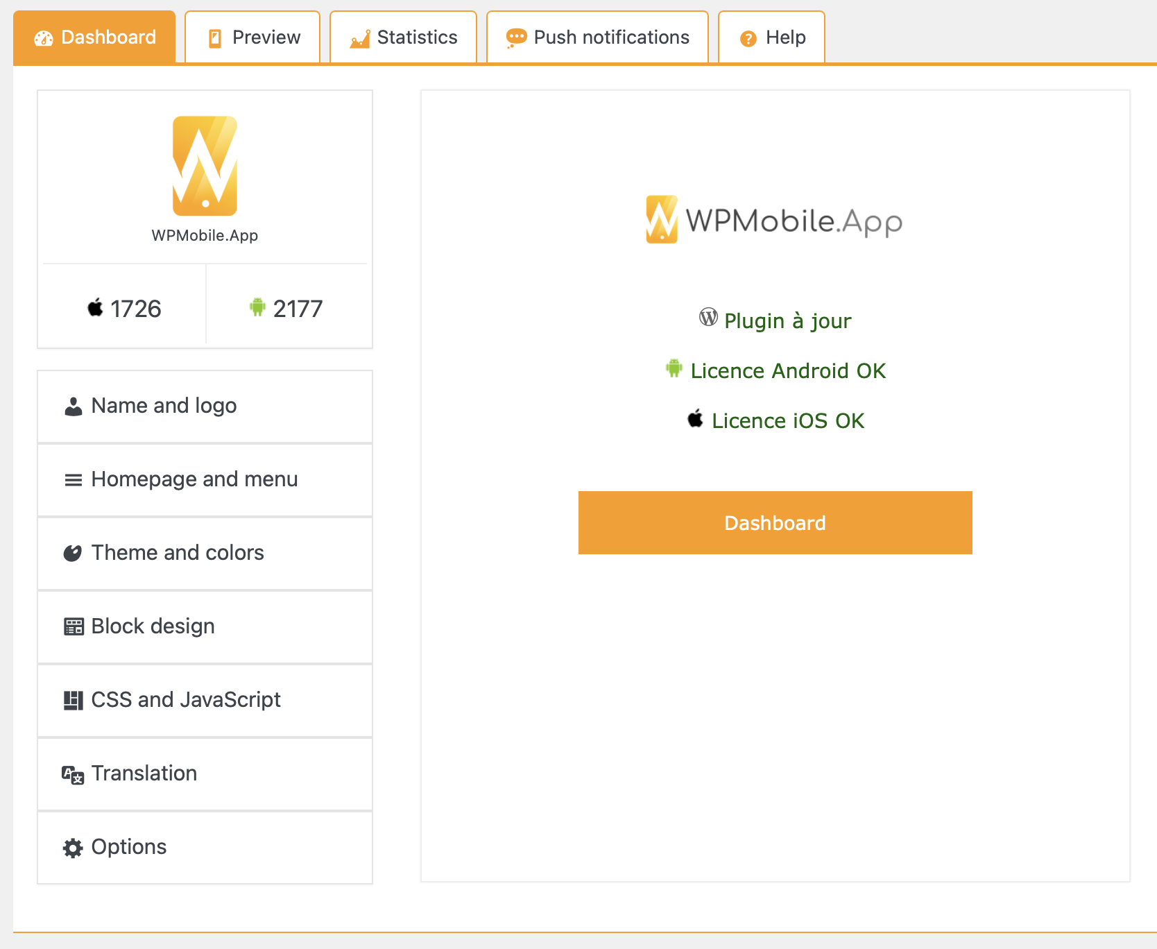 Manage your mobile app settings, branding and navigation from your WordPress dashboard.