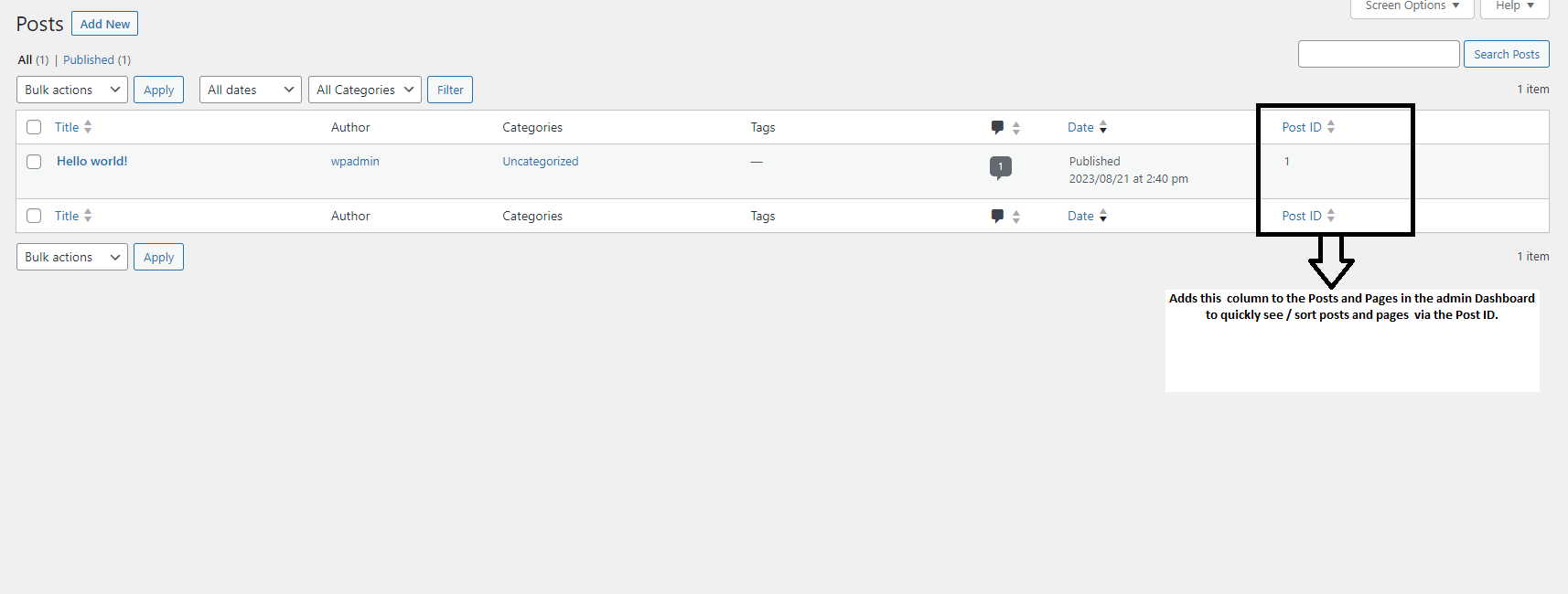 Show Post ID with Sorting