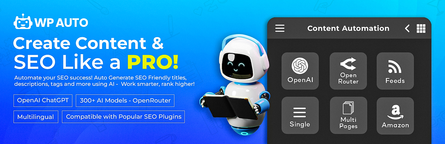 WordPress 外掛 WPAuto – Automatic Content and SEO Automation 的封面圖片。