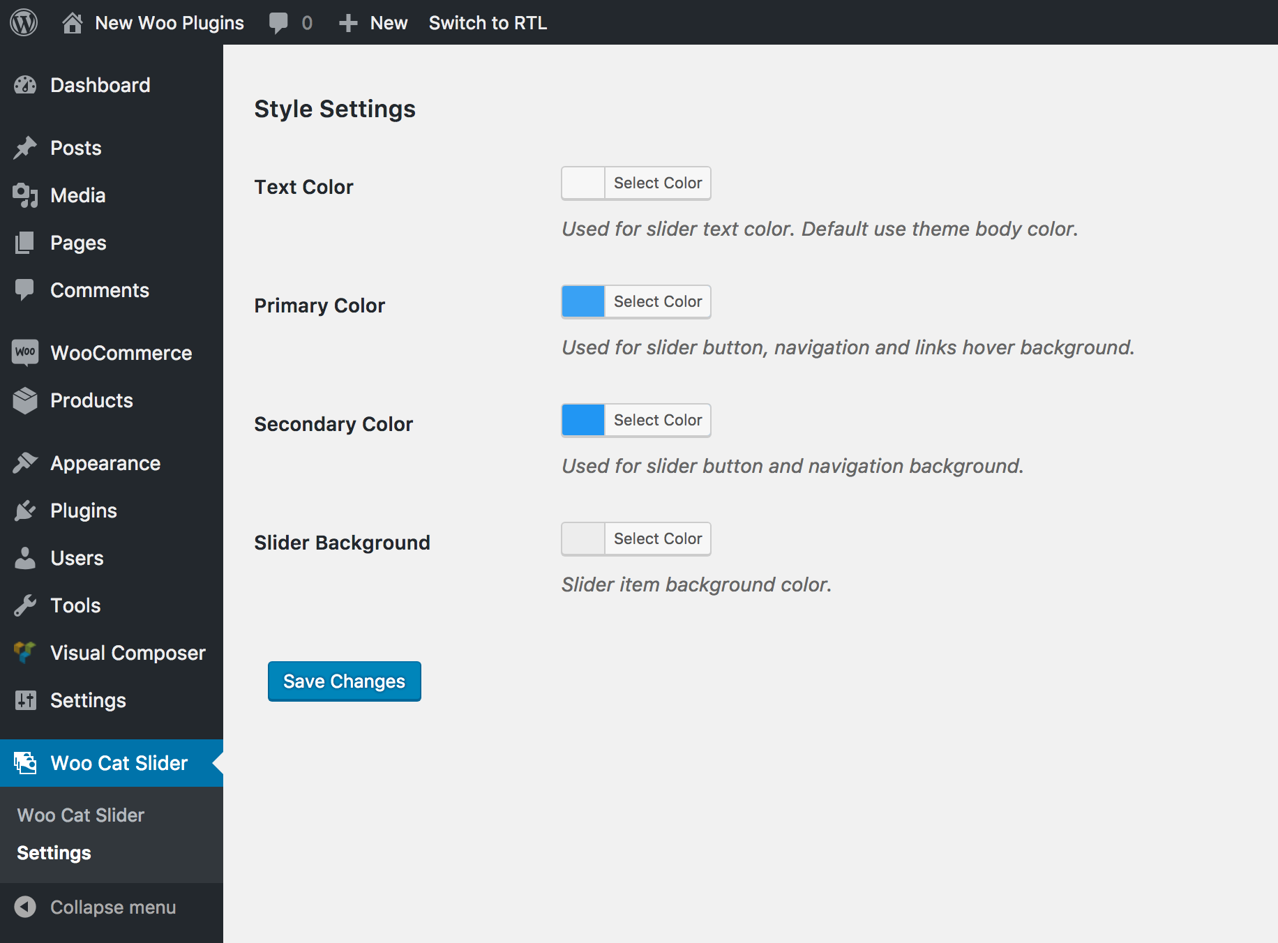 Category Slider style settings