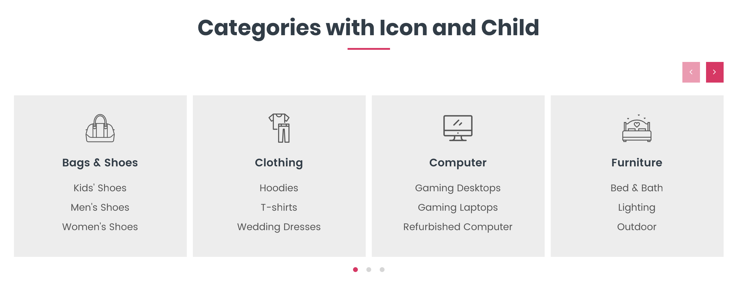 Categories with icon and child