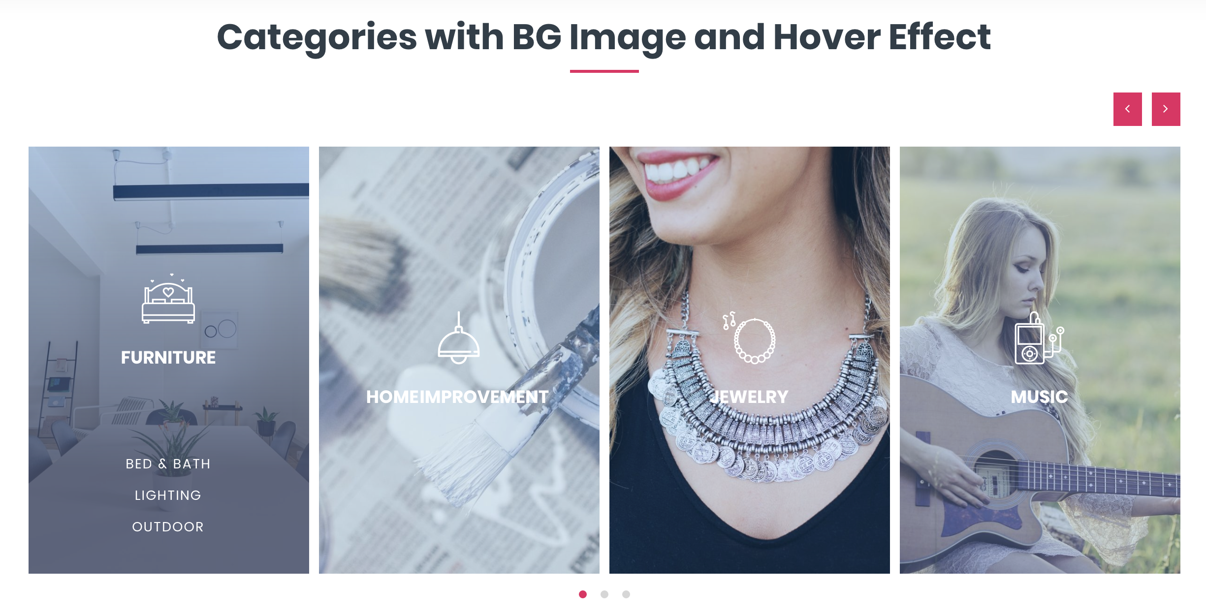 Categories with background image and hover effect