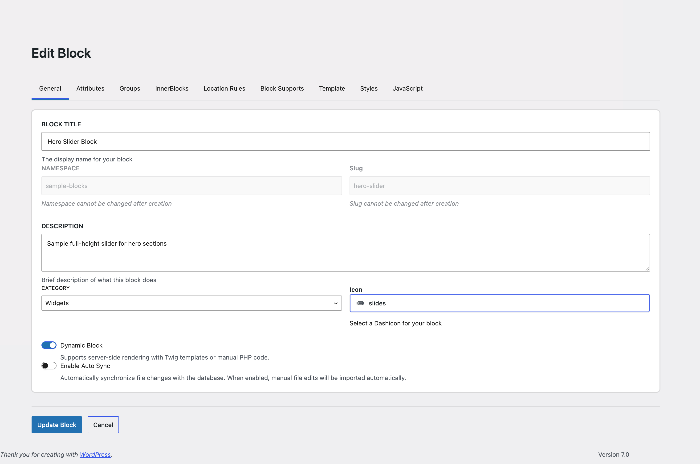 Dashboard – Overview of all created blocks with DataViews
