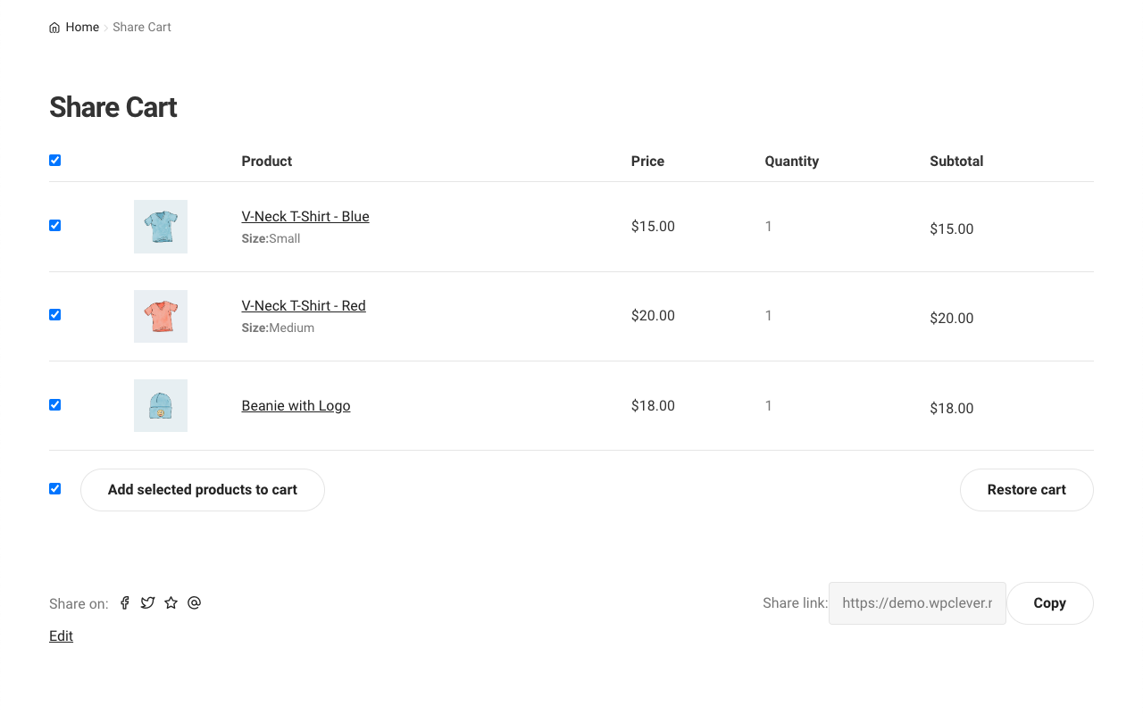 WPC Share Cart for WooCommerce