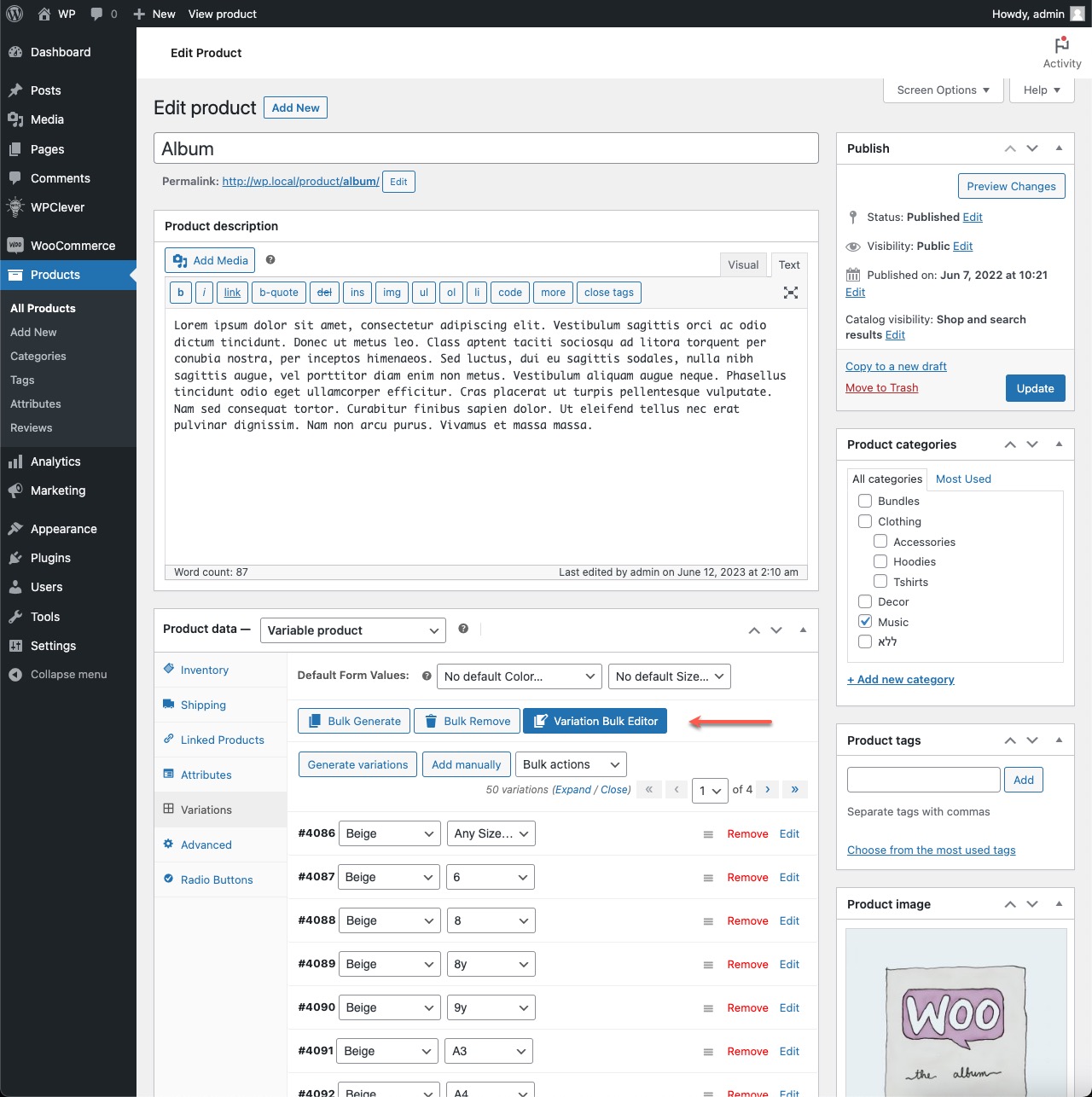 WPC Variation Bulk Editor for WooCommerce - Screenshot 1
