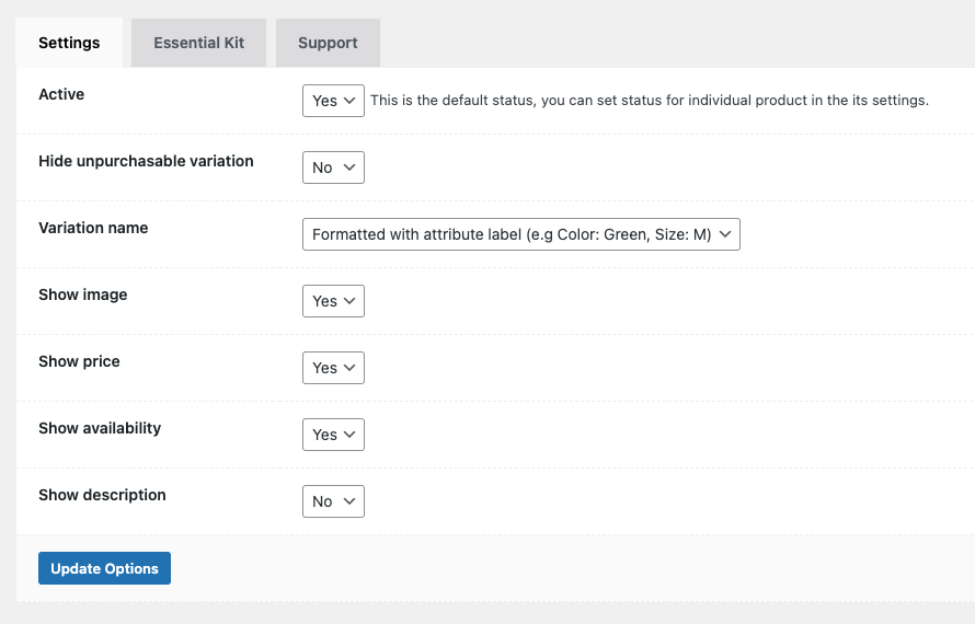 WPC Variations Table for WooCommerce - Screenshot 1
