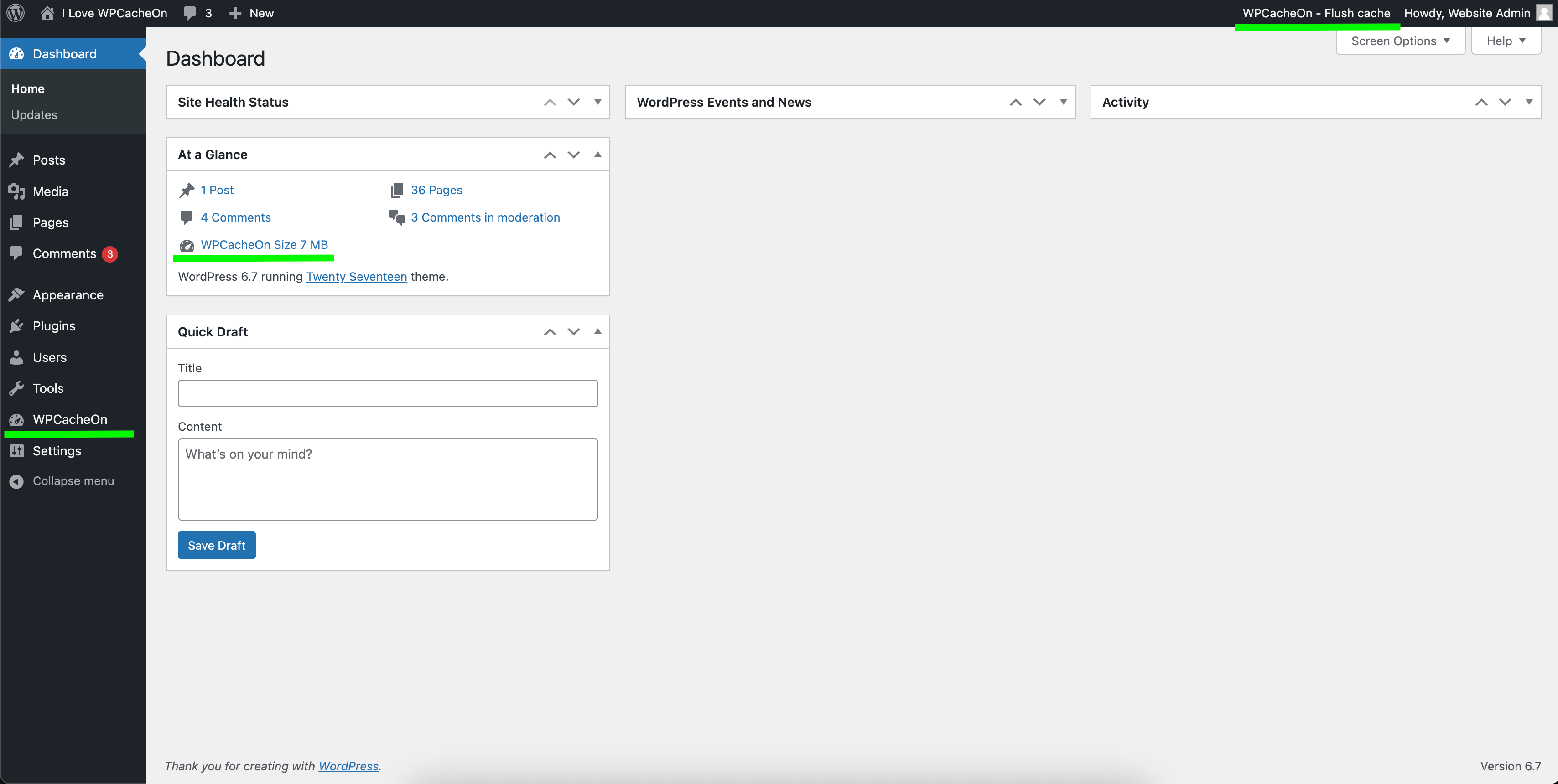 Convenient lookup of the current cache size in your dashboard