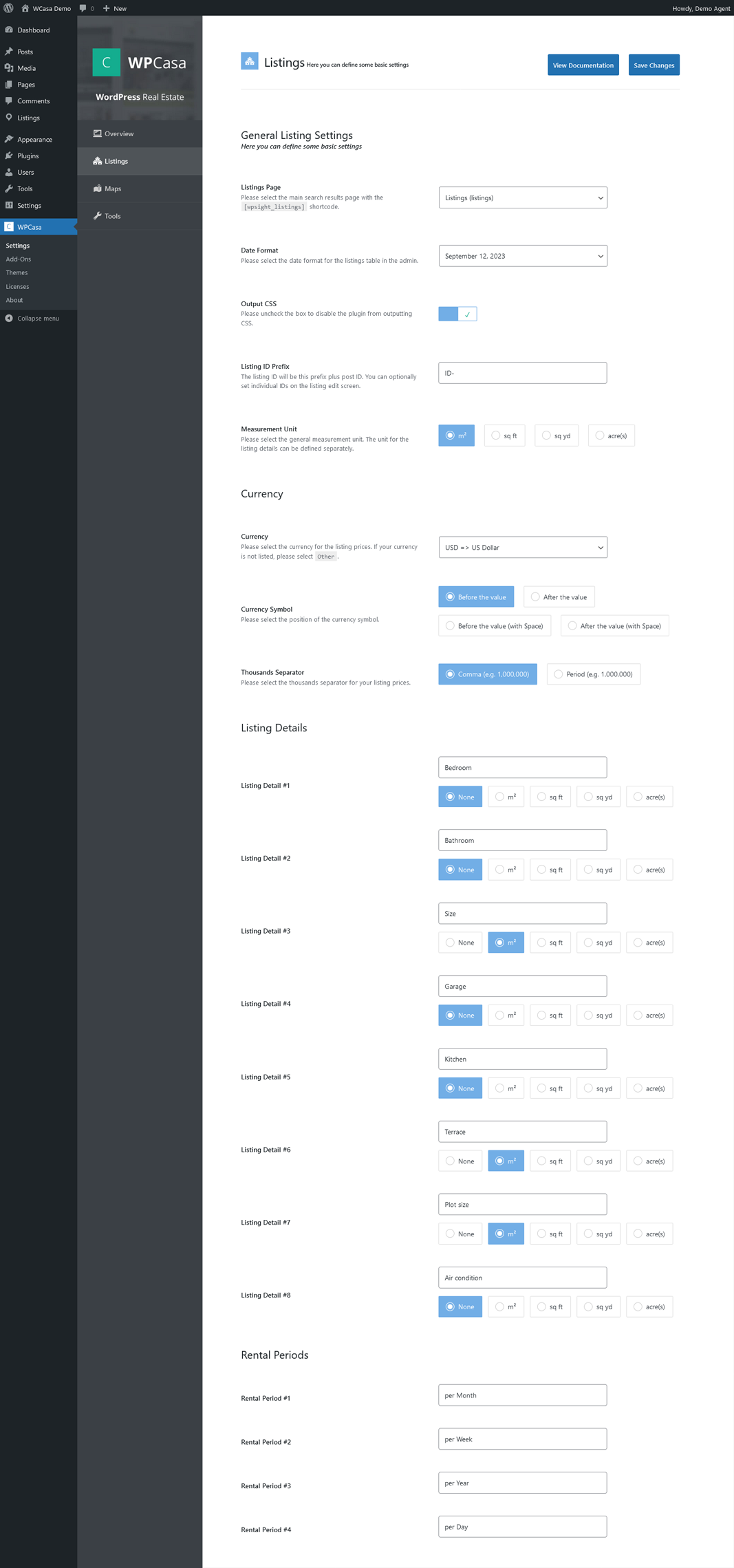 Configurações do Menu
