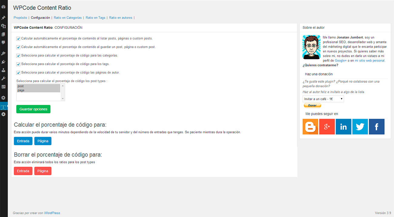 WPCode Content Ratio &gt; Config page