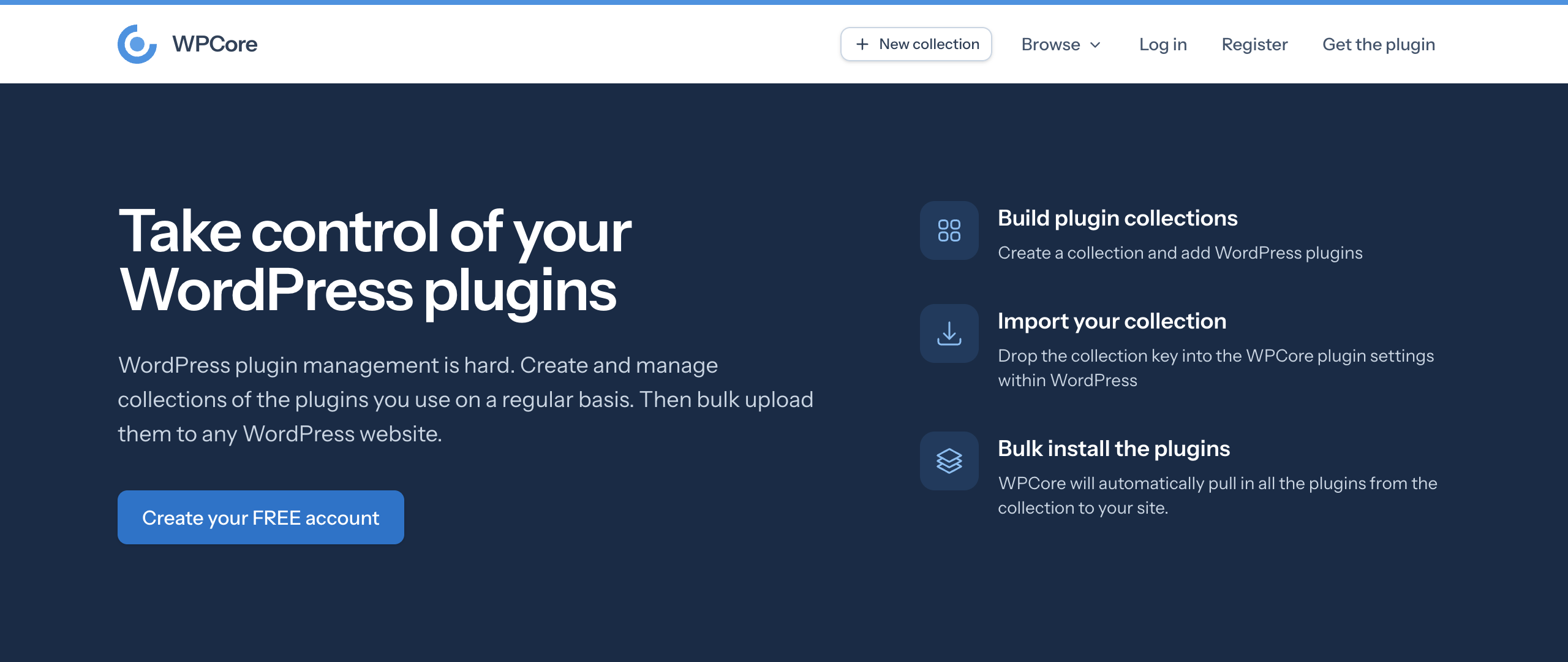 Create collections of plugins at wpcore.com.