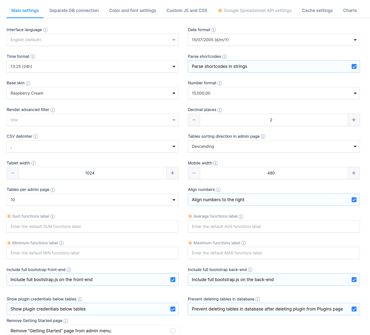 Plugin settings