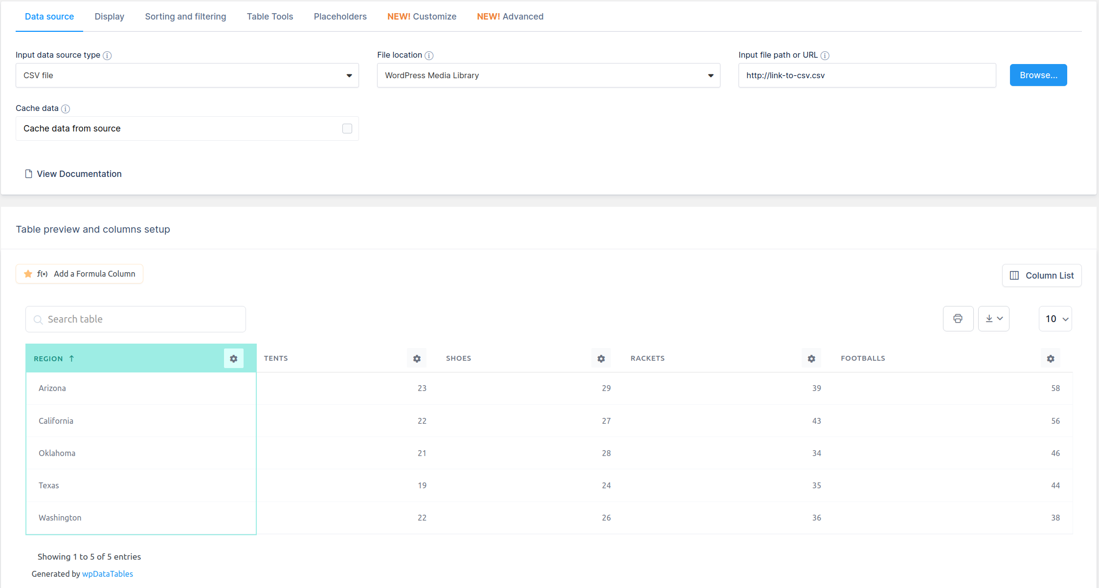 CSV linked table