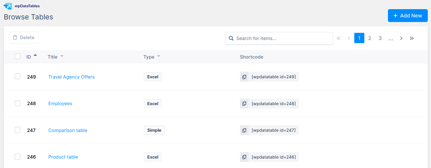 Table browser example