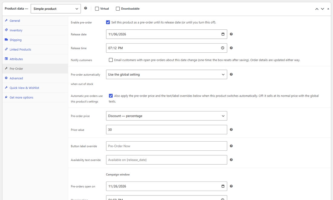 Settings → Display: badge, texts and countdown.