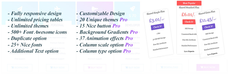 Pricing Table builder – Price List