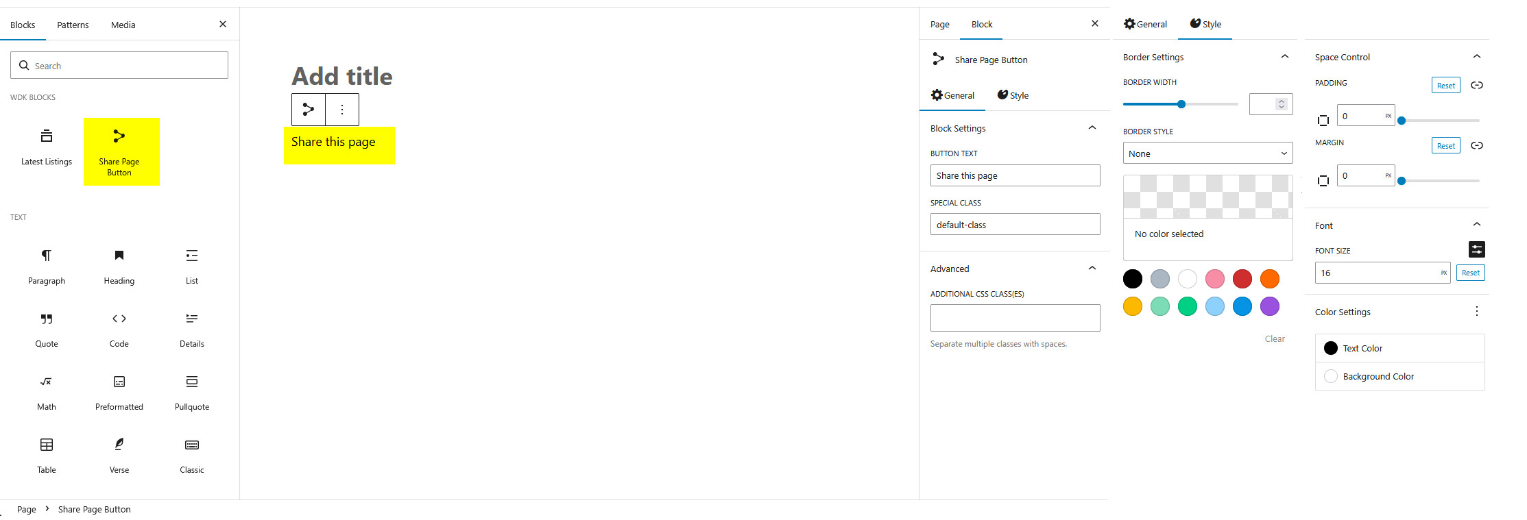 Block Share page Button