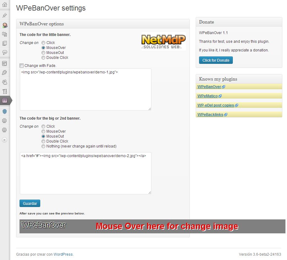 Admin settings page.