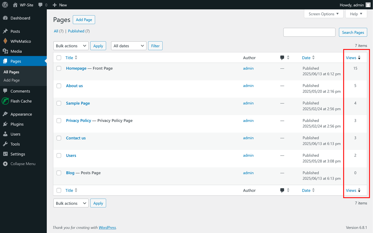 Views displayed in post list.