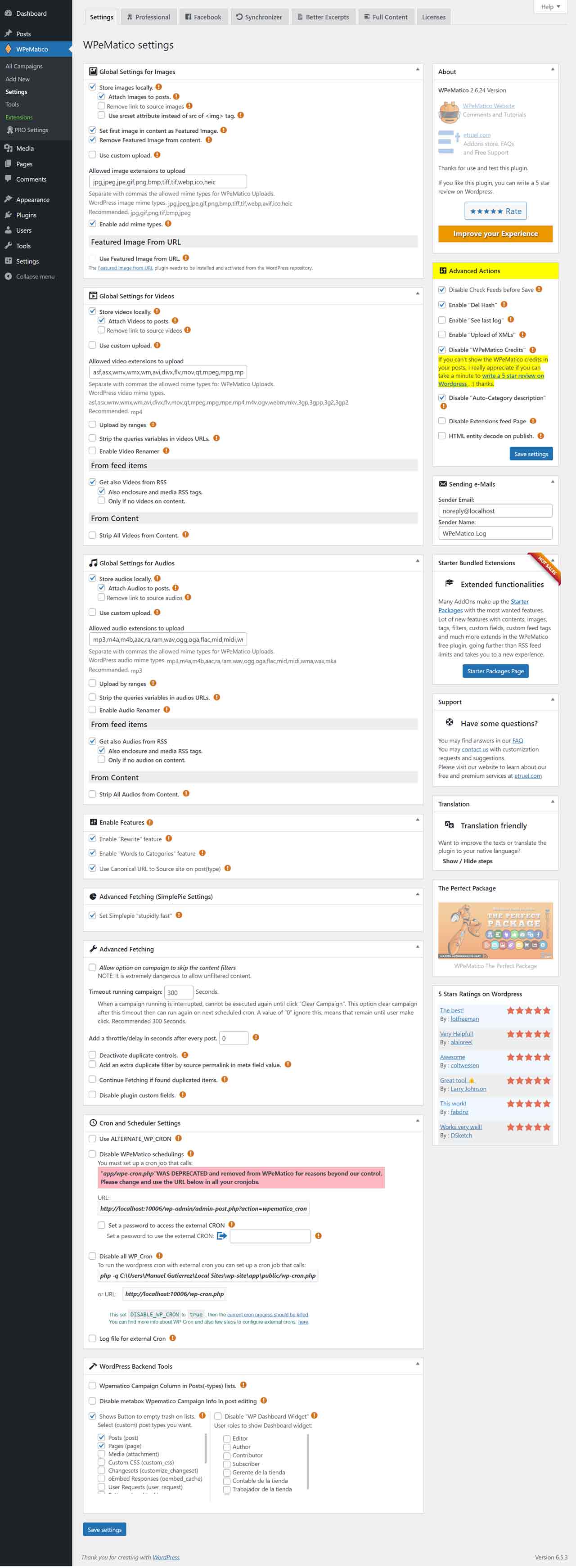 Comprehensive Settings Page.